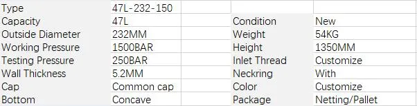 High Pressure 47L Oxygen Cylinder with ISO9809